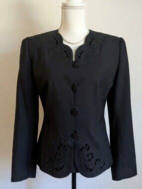 Vintage Executive Collection Black Blazer with Embroidered Cut-Out Detail